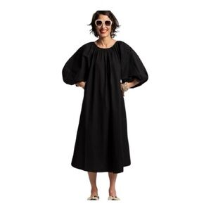 Frances Valentine Bliss Black Cotton Poplin Puff Sleeve Maxi Dress Size Large